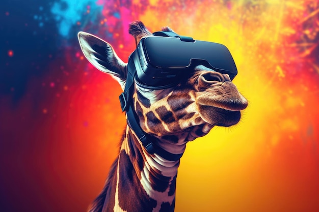Girafe portant un casque vr innovation concept technologique de réalité virtuelle IA générative