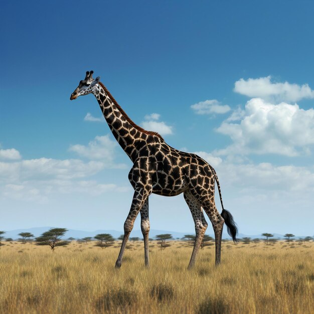 une girafe qui marche dans la savane