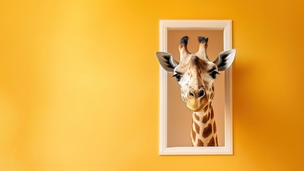 Girafe qui rit en regardant par la fenêtre d'une maison concept de curiosité et d'intérêt copie espace génération IA