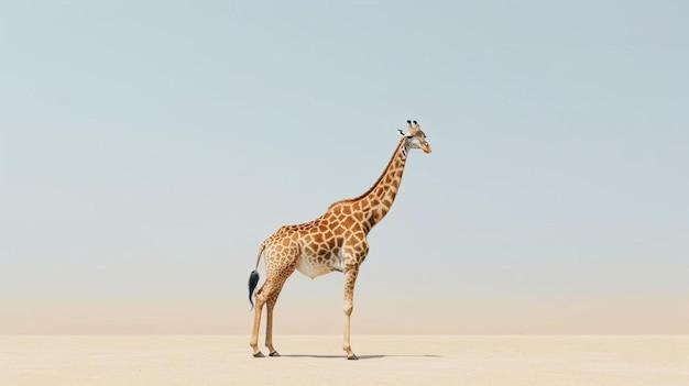 Une girafe se dresse dans le désert.