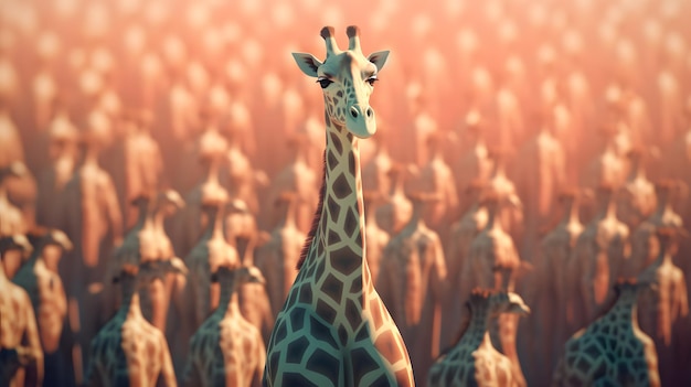 Photo une girafe se tient devant une foule de gens.