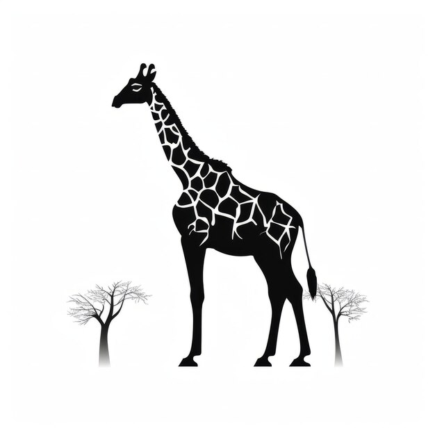 Photo une girafe silhouette debout dans un champ avec des arbres