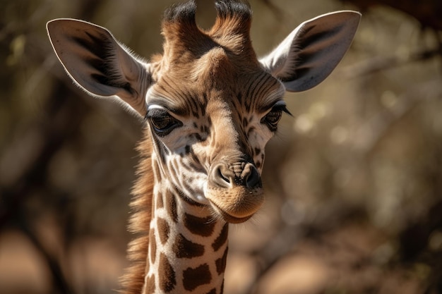 Une girafe avec une tache noire sur la tête