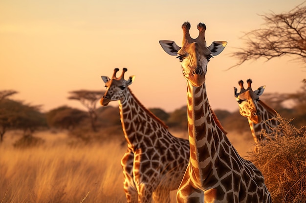 Girafes errant dans les plaines africaines