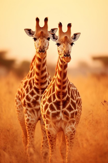 des girafes à Masai Mara au lever du soleil