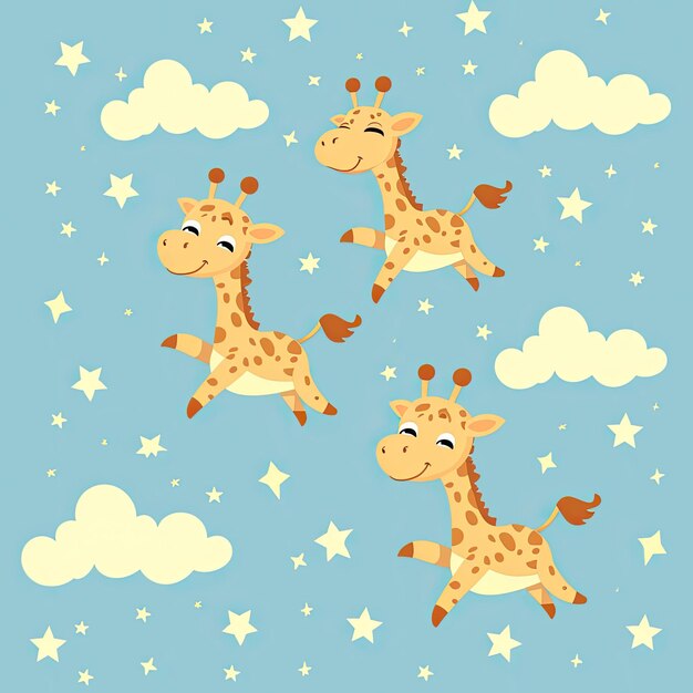 Les girafes volantes sont mignons dans le style de dessins animés v6 Job ID 337dc38b252e4f339ad71c583a83edd6