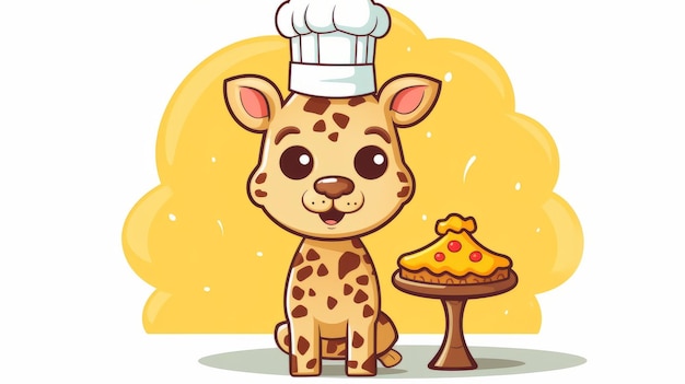 Giraffe mignonne chef cuisinant un gâteau dessin animé icône vectorielle illustration de nourriture pour animaux concept d'icône isolé