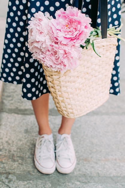 girl, tenue, fleurs, jambes, grand plan