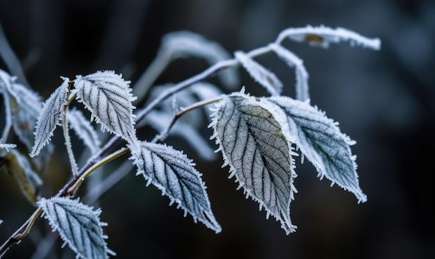 Givre sur une plante dans le noir