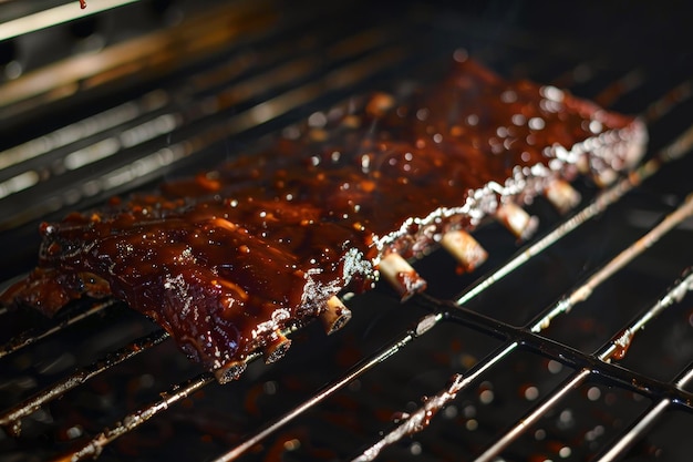 Un glaçage de côtes au four avec de l'oignon et du vinaigre en sauce barbecue