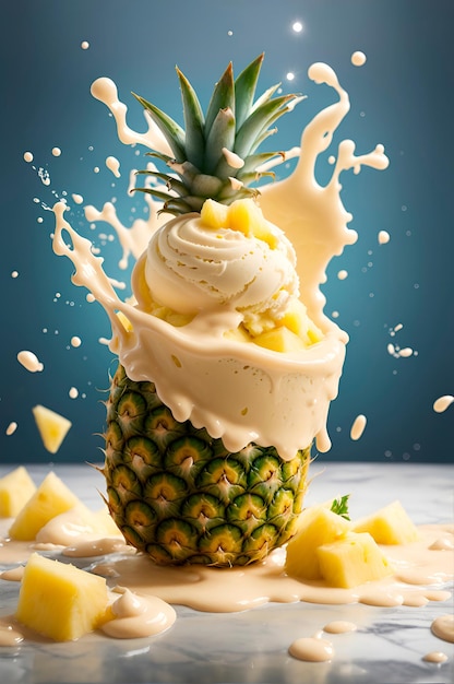 glace à l'ananas avec éclaboussures d'ananas