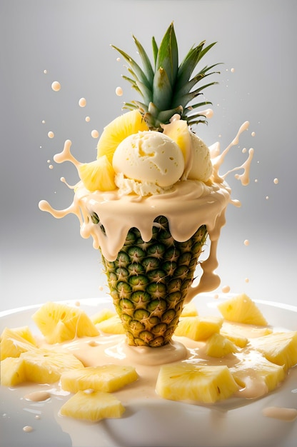 glace à l'ananas avec éclaboussures d'ananas