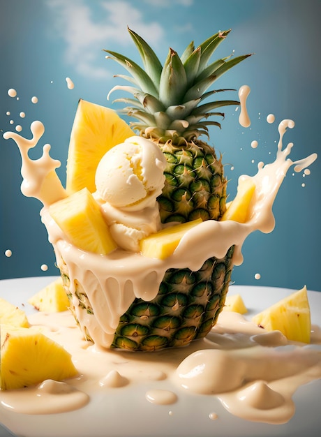 glace à l'ananas avec éclaboussures d'ananas