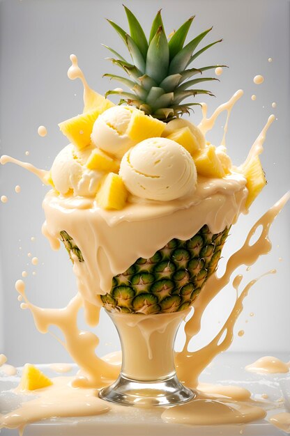 glace à l'ananas avec éclaboussures d'ananas