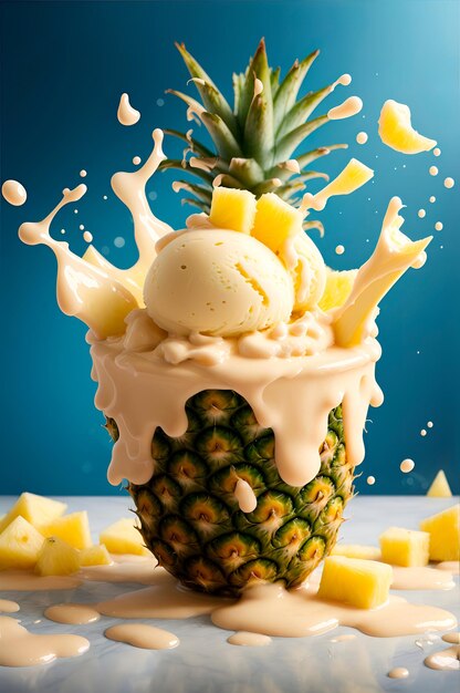 glace à l'ananas avec éclaboussures d'ananas