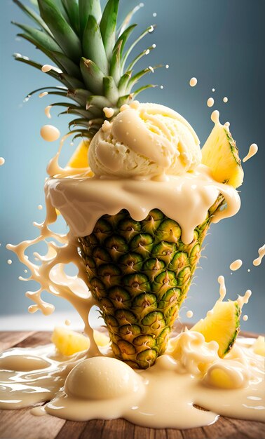 glace à l'ananas avec éclaboussures d'ananas