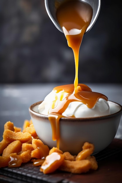 Glace au caramel salé dans un bol