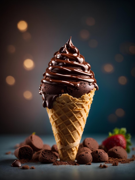 Glace au chocolat glace flottant classique délicieux dessert photographie publicitaire cinématographique