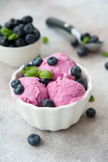 Glace aux fruits maison dans une tasse blanche