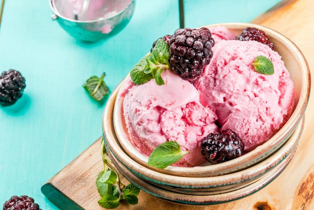 Glace aux fruits rouges dans un petit bol