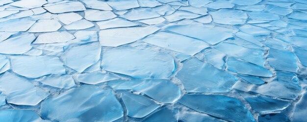 La glace bleue et les fissures sur la surface d'un lac gelé sous un ciel clair