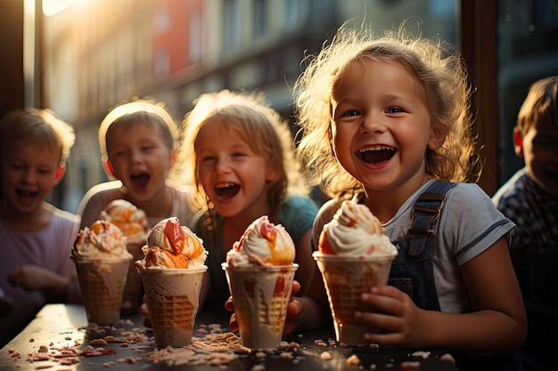 Glace colorée en cône plaisir d'été IA générative