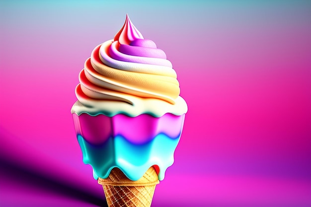 Une glace colorée avec un fond rose