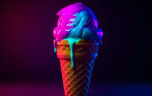 Une glace colorée avec une glace arc-en-ciel dessus