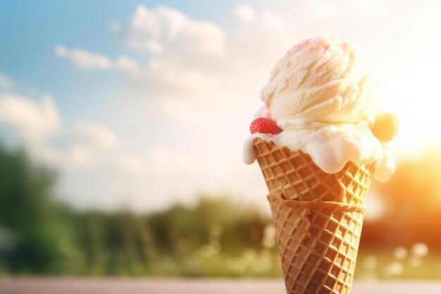 glace dans un cornet sur la route