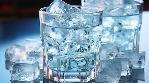 glace dans le verre sur la table un verre plein de glace et des glaçons à côté du verre
