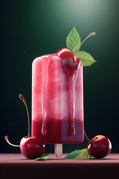 glace à l'eau de cerise de jus de fruit congelé avec un fond vert