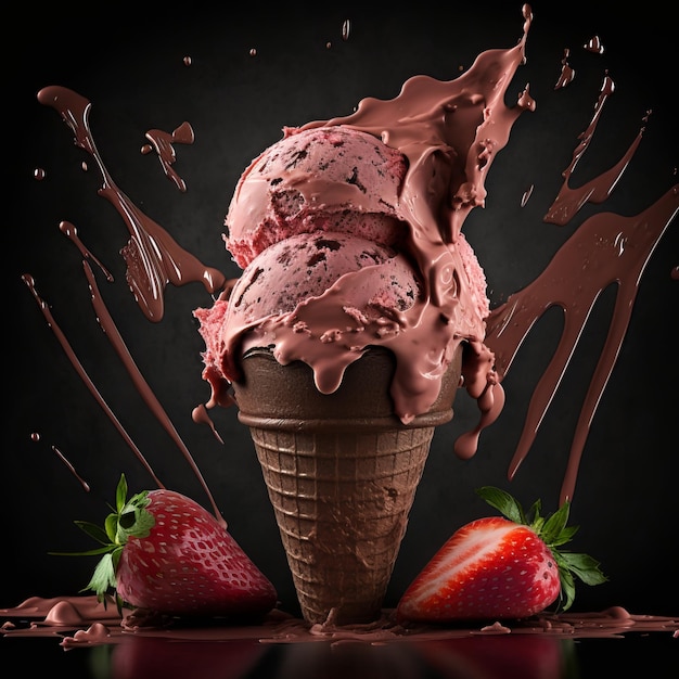 Glace fraise chocolat rafraîchissante