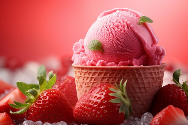 glace à la fraise fraîche gros plan fruits naturels conception de bannière juteuse