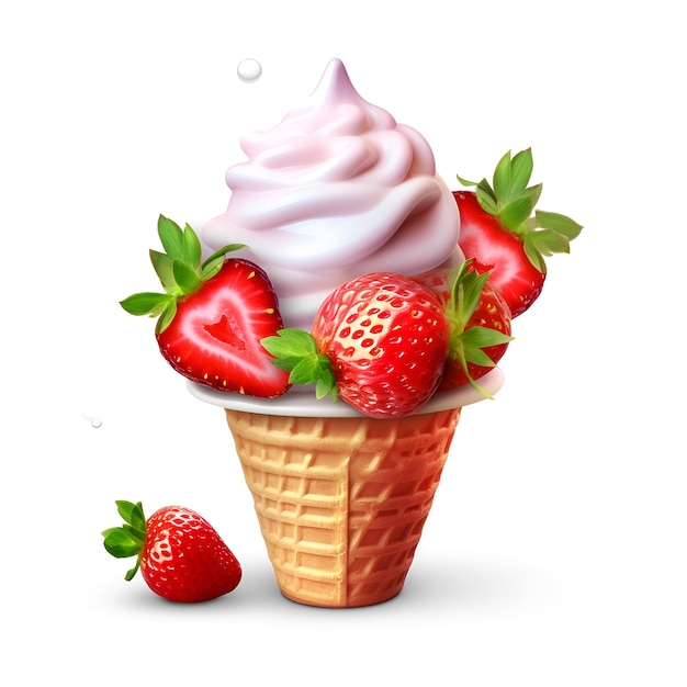 Glace à la fraise avec fraise sur fond blanc