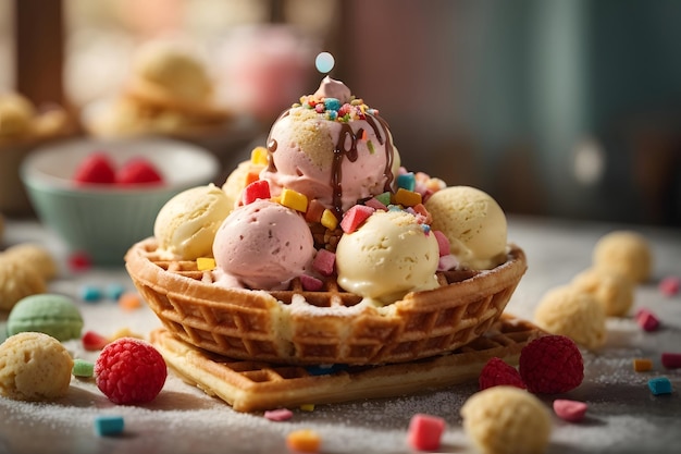 Glace en gaufre avec des bonbons