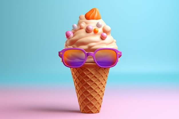 Une glace avec des lunettes de soleil roses dessus