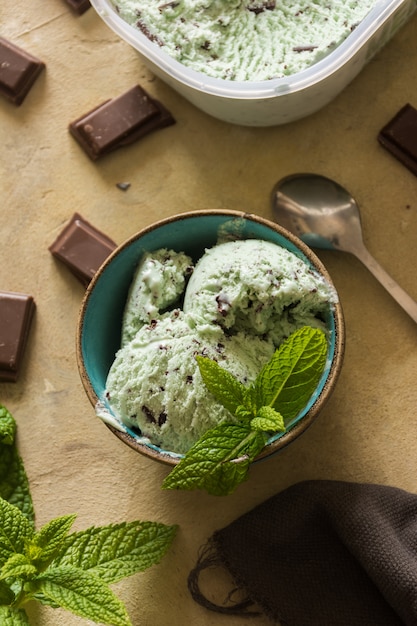 Photo glace à la menthe et au chocolat maison