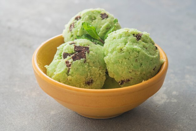 Glace à la menthe et aux pépites de chocolat