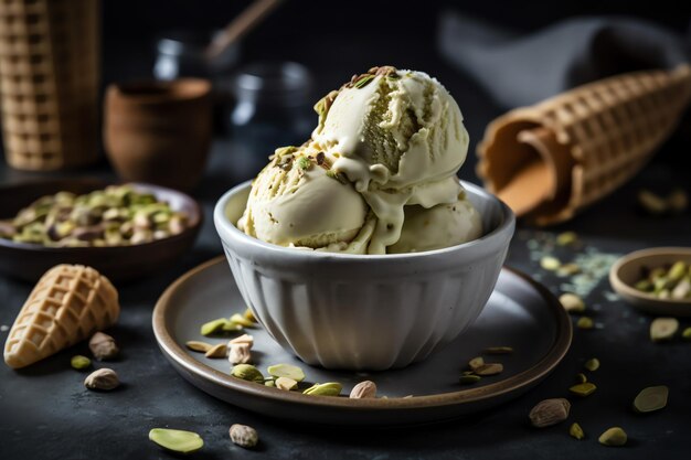 Glace à la pistache avec noix hachées