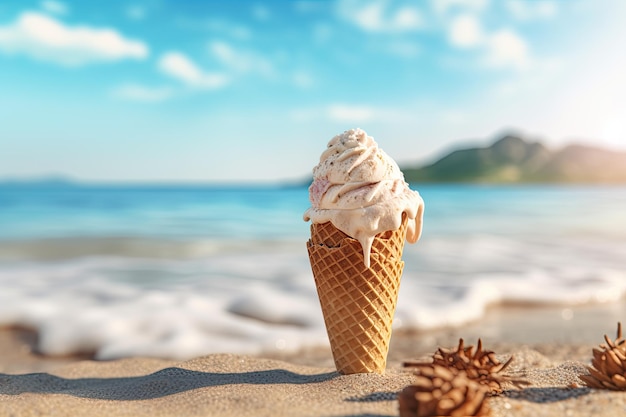 Une glace qui fond sur la plage Une IA générative