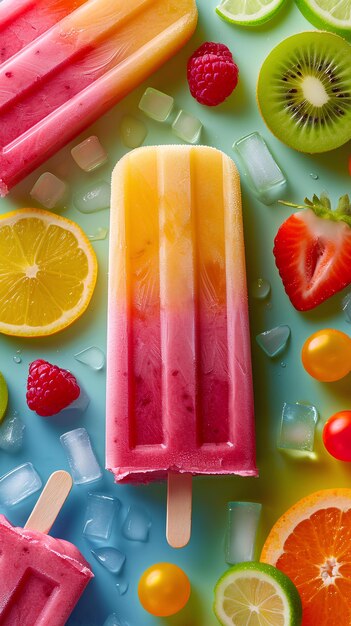 Une glace recouverte de fruits et de tranches de fruits