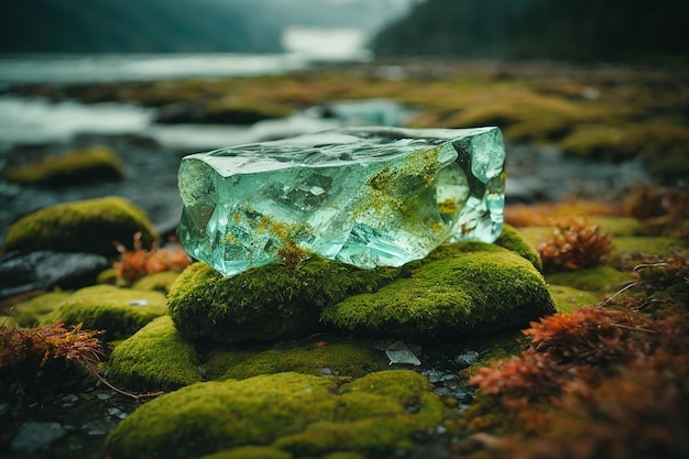 Glace sur les rochers avec de la mousse