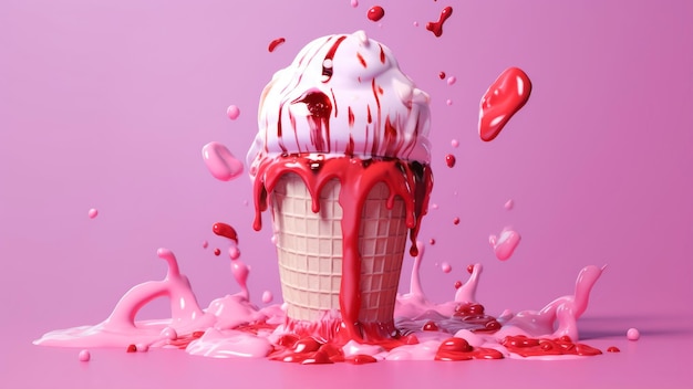 Une glace rose avec une forme de coeur arrose dessus.