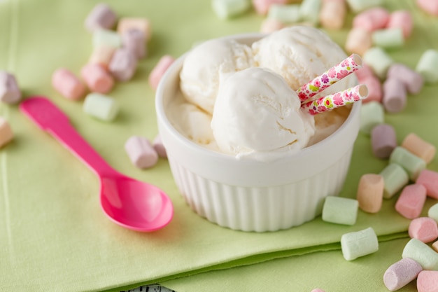 glace vanille dans un bol blanc