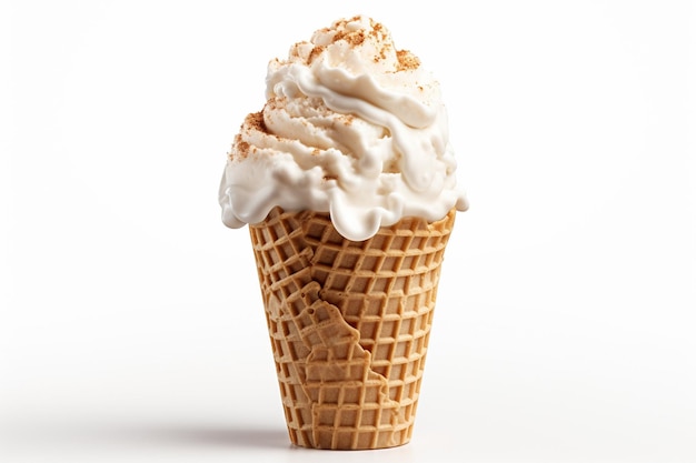 d glace à la vanille réaliste dans un cornet gaufré isolé sur fond blanc