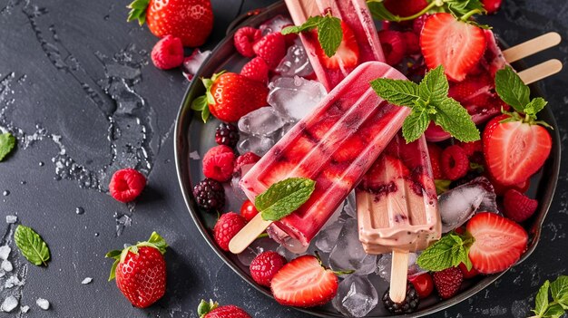 Photo des glaces aux fraises faites maison sur une plaque métallique