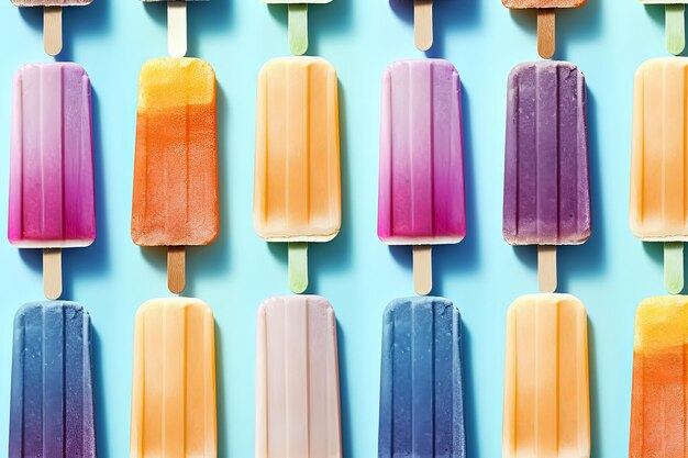 Photo des glaces colorées sur fond bleu vue supérieure génératif ai