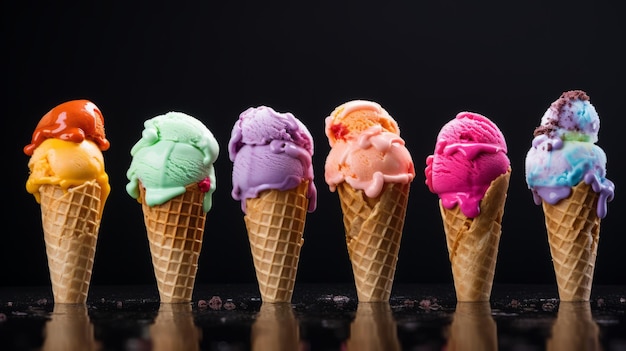 Photo des glaces colorées en rangée