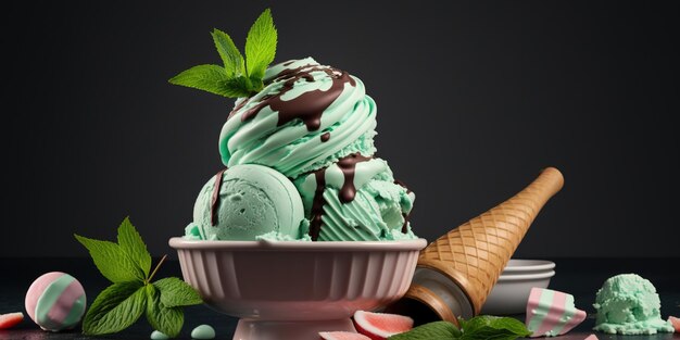 Des glaces de couleur savoureuse avec de la menthe sur la table