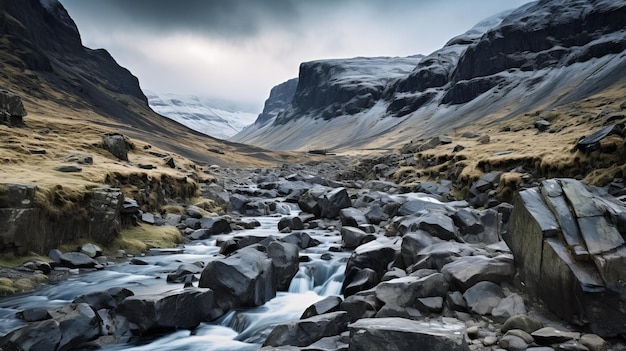 Le glacier du Yorkshire, un magnifique ruisseau de montagne au milieu des rochers et du gravier